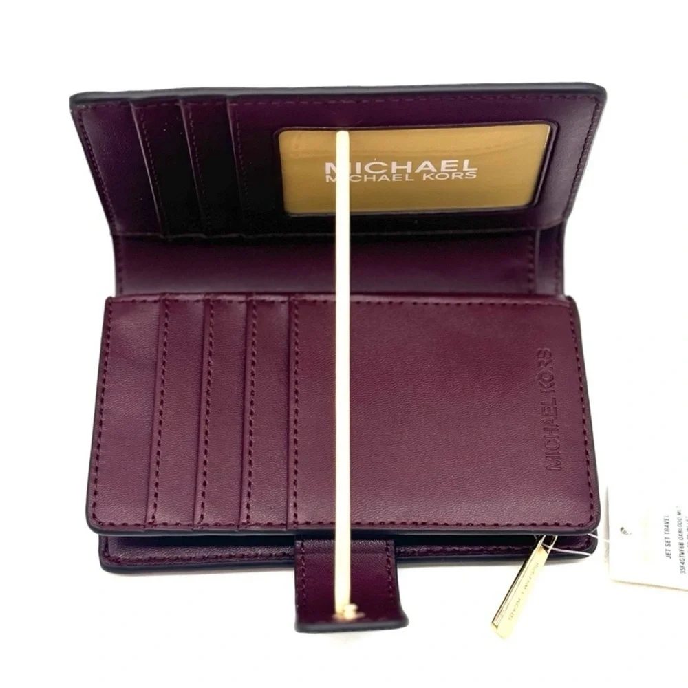 Michael Kors Medium Bifold Zip Chain Wallet Ox Blood Multi